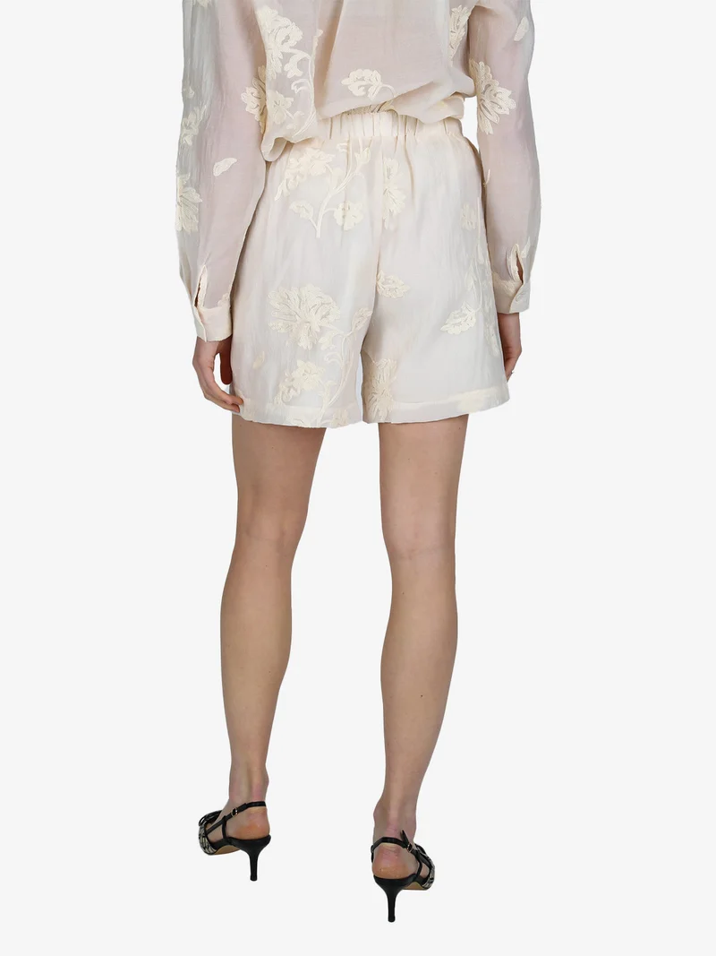 Shorts donna con ricami in pizzo - beige