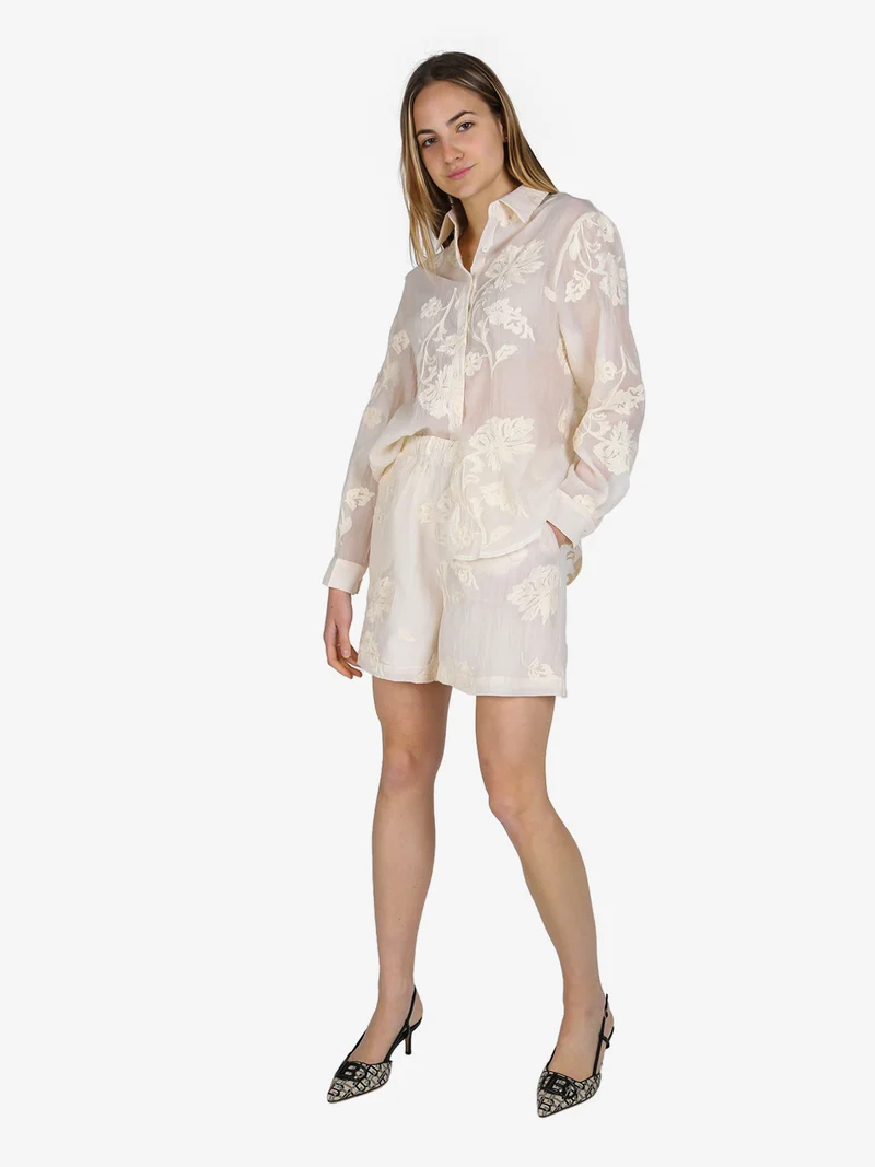 Shorts donna con ricami in pizzo - beige