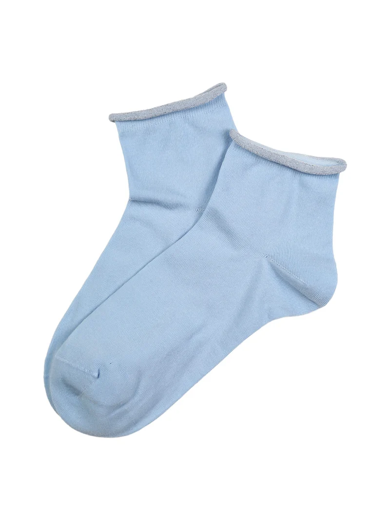 Calze corte da donna in cotone con bordo in lurex - azzurro