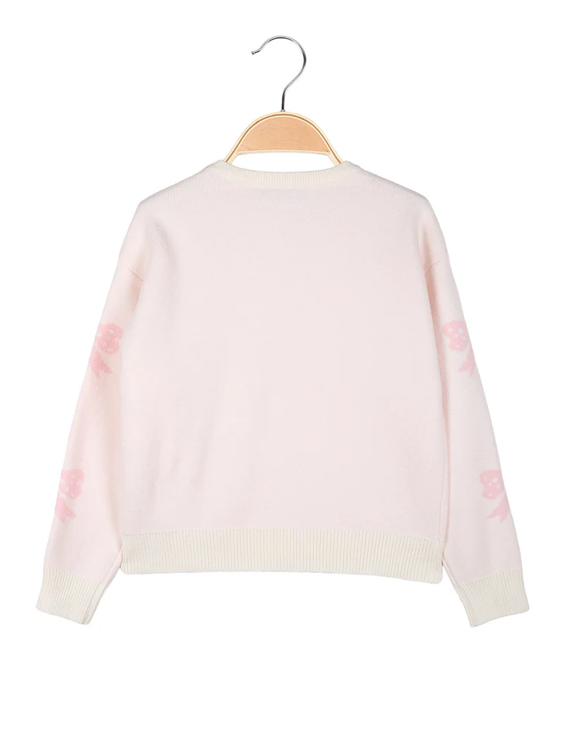 Maglione girocollo da bambina con strass - rosa