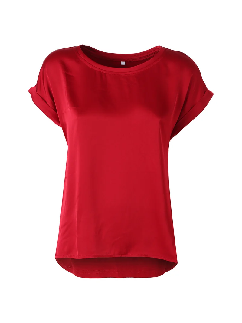 Blusa da donna a maniche corte con parte davanti effetto raso - bordeaux