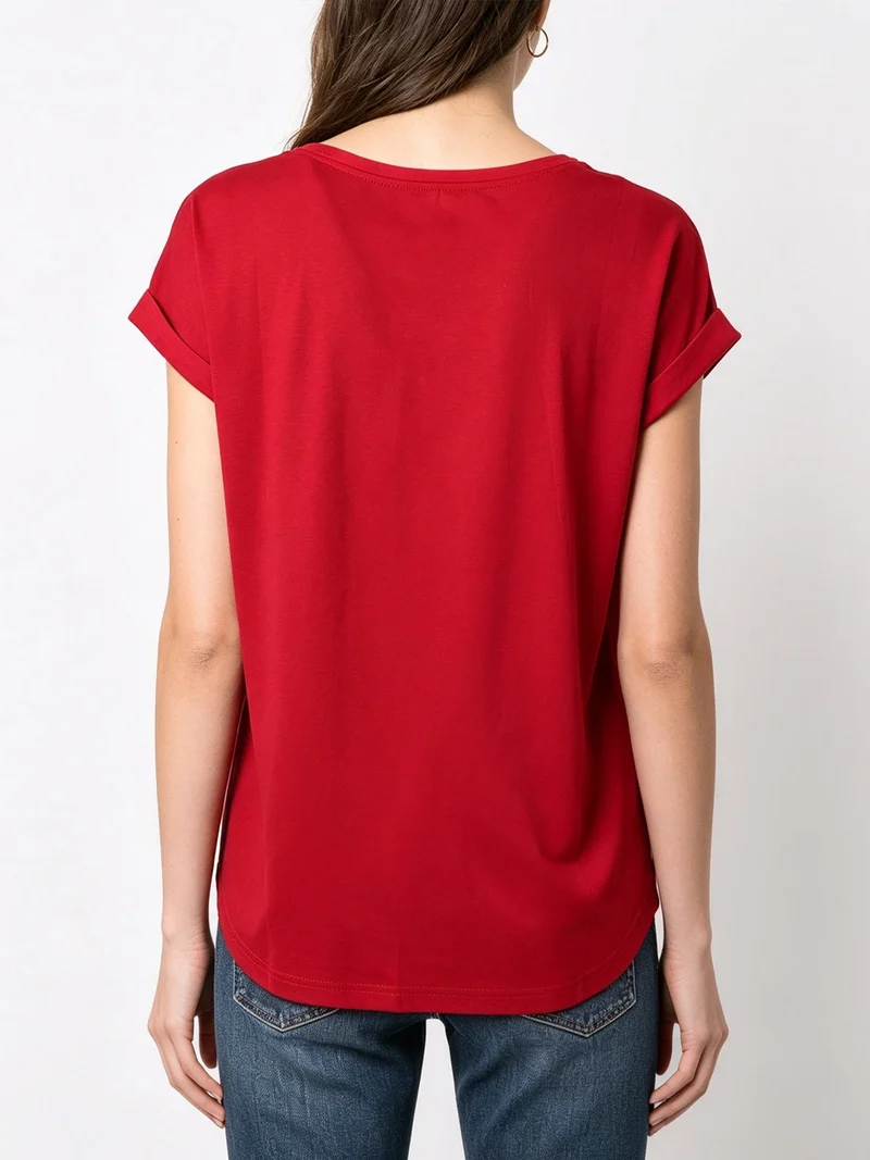 Blusa da donna a maniche corte con parte davanti effetto raso - bordeaux