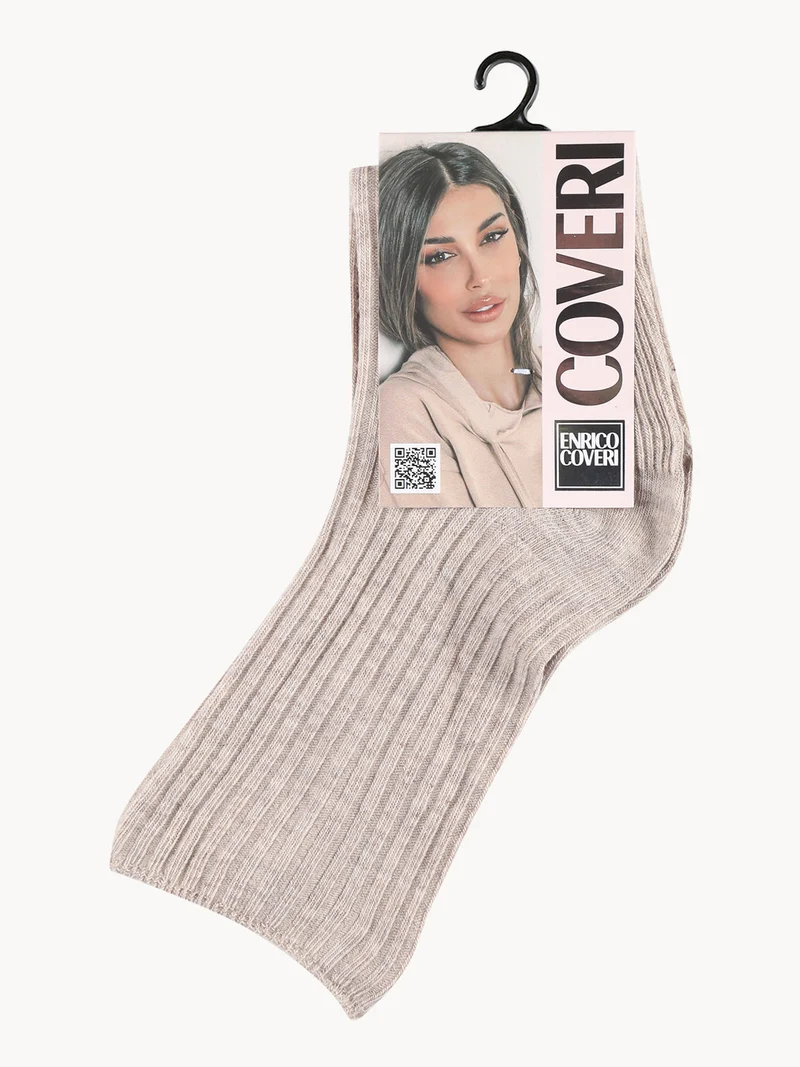 Calza corta da donna a costine - beige