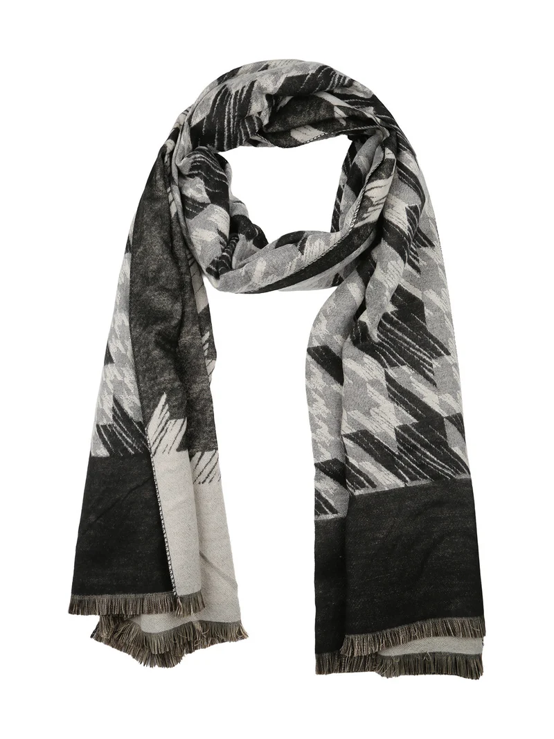 Sciarpa donna con stampe e frange - grigio