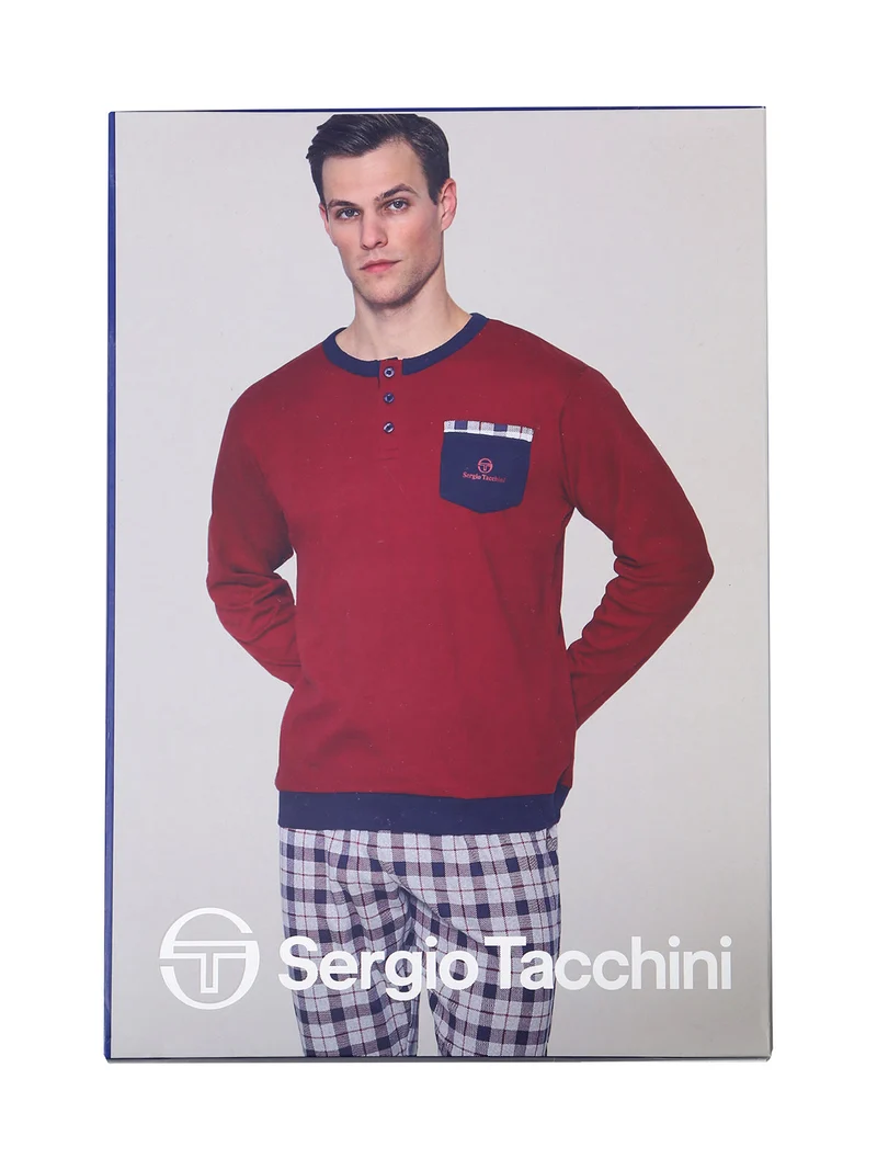 Pigiama da uomo con taschino e pantaloni a quadri - blu scuro