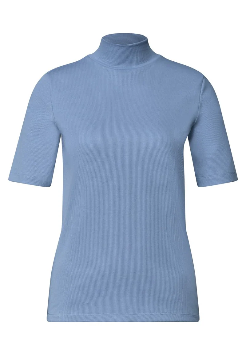 T-Shirt mit Turtle Neck in Rippstruktur