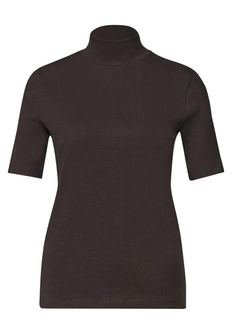 T-Shirt mit Turtle Neck in Rippstruktur