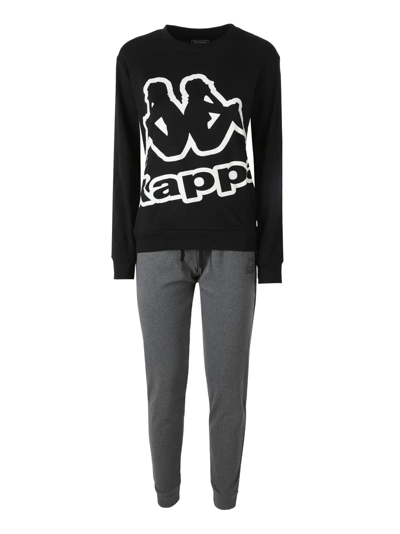 Pigiama donna in cotone interlock con logo - nero