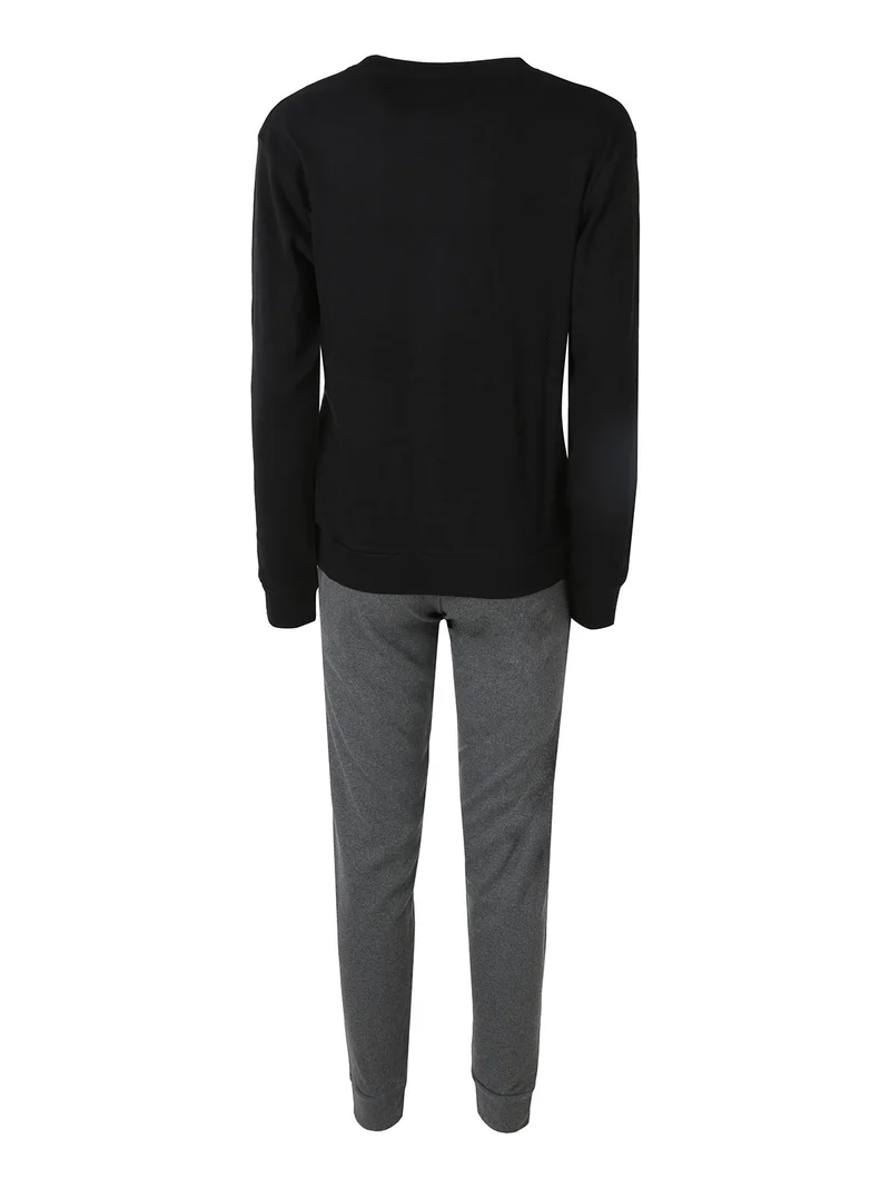 Pigiama donna in cotone interlock con logo - nero