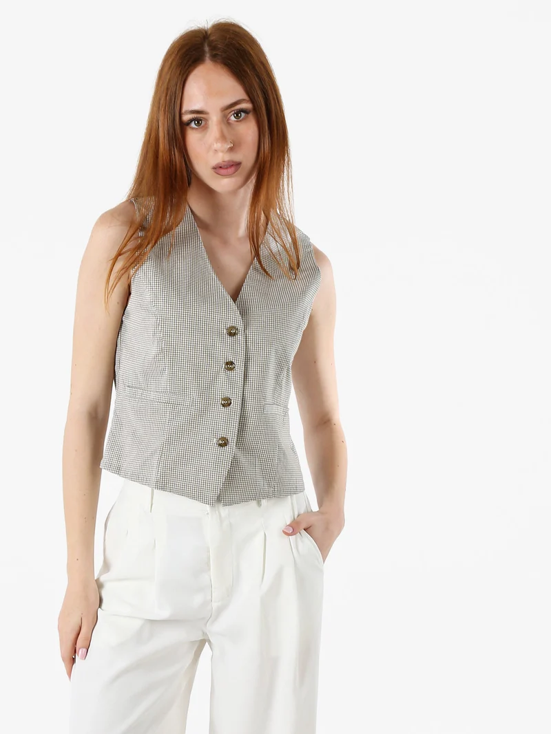 Gilet da donna in cotone con stampa a quadretti - verde