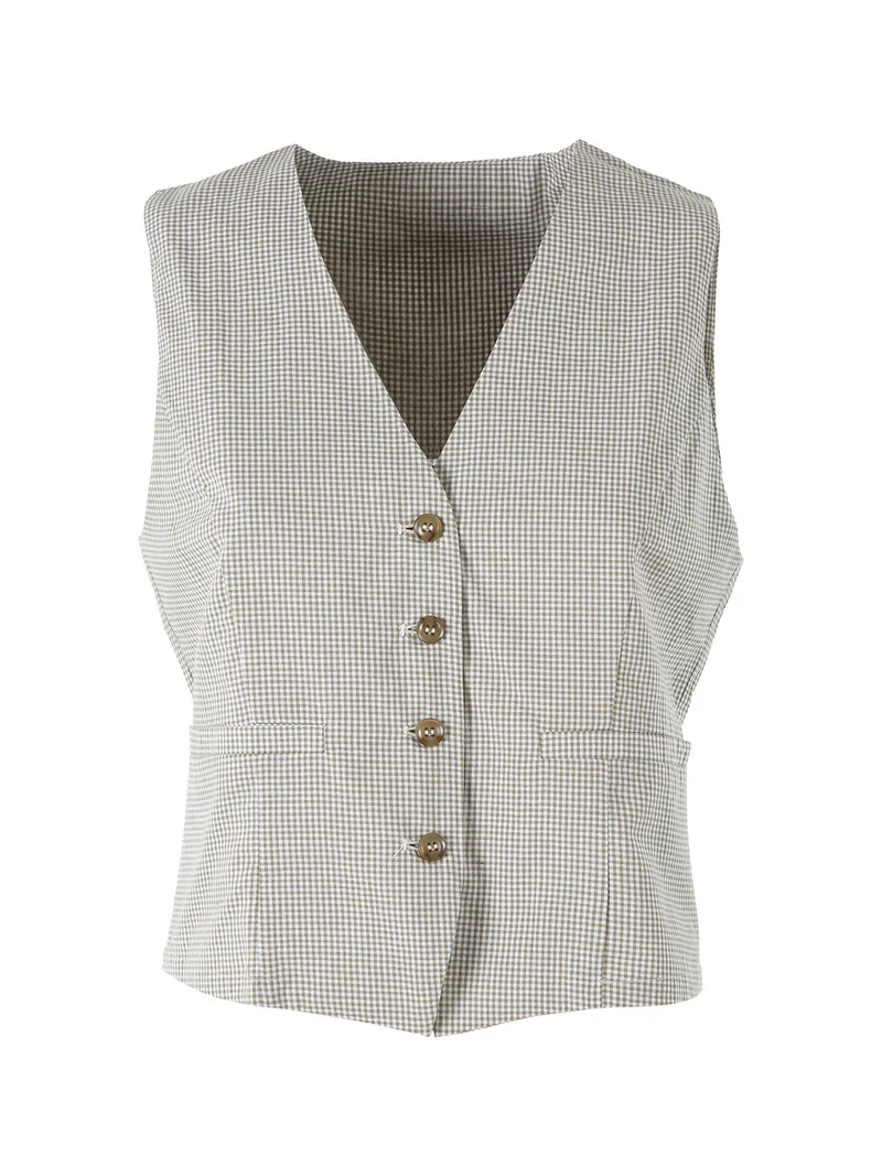 Gilet da donna in cotone con stampa a quadretti - verde