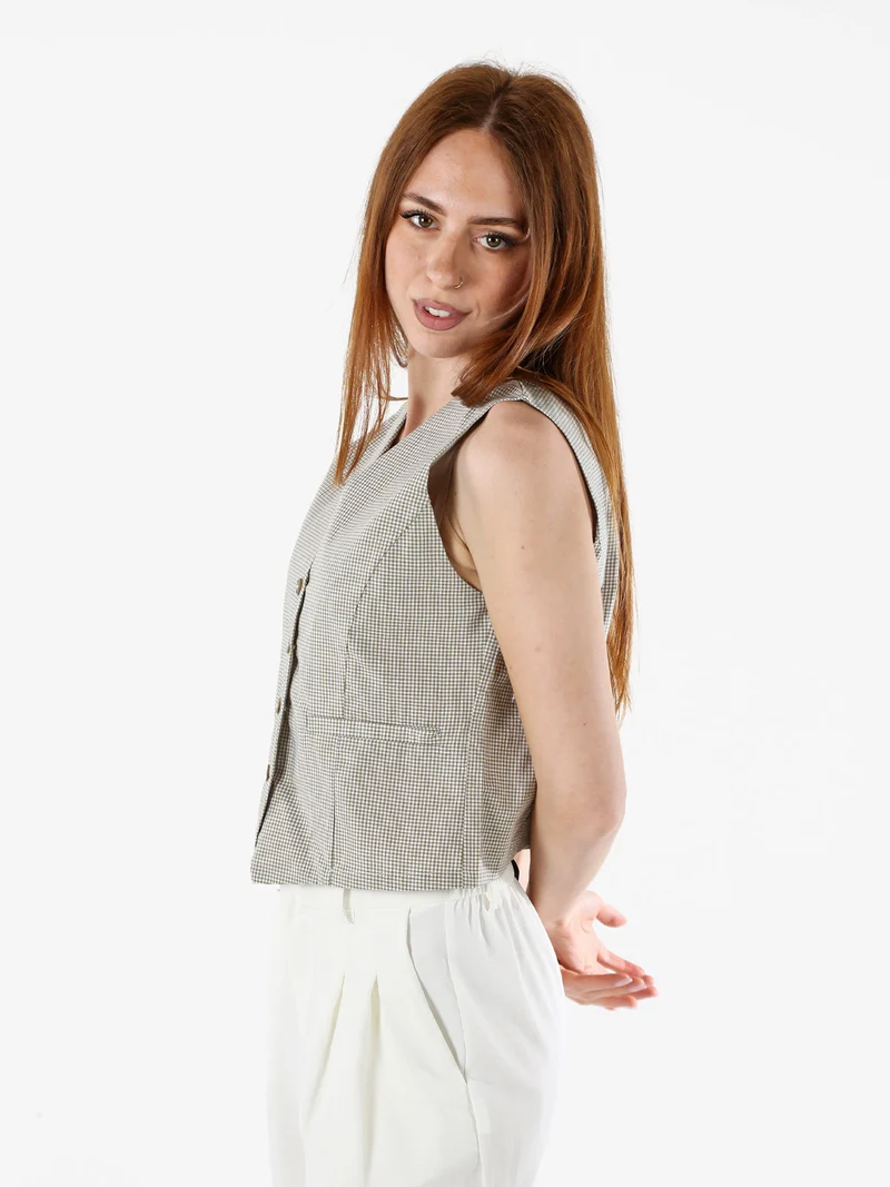 Gilet da donna in cotone con stampa a quadretti - verde