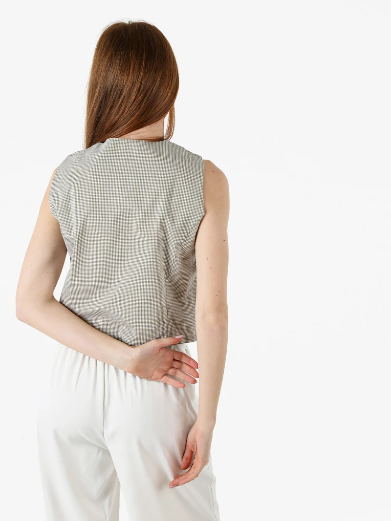 Gilet da donna in cotone con stampa a quadretti - verde