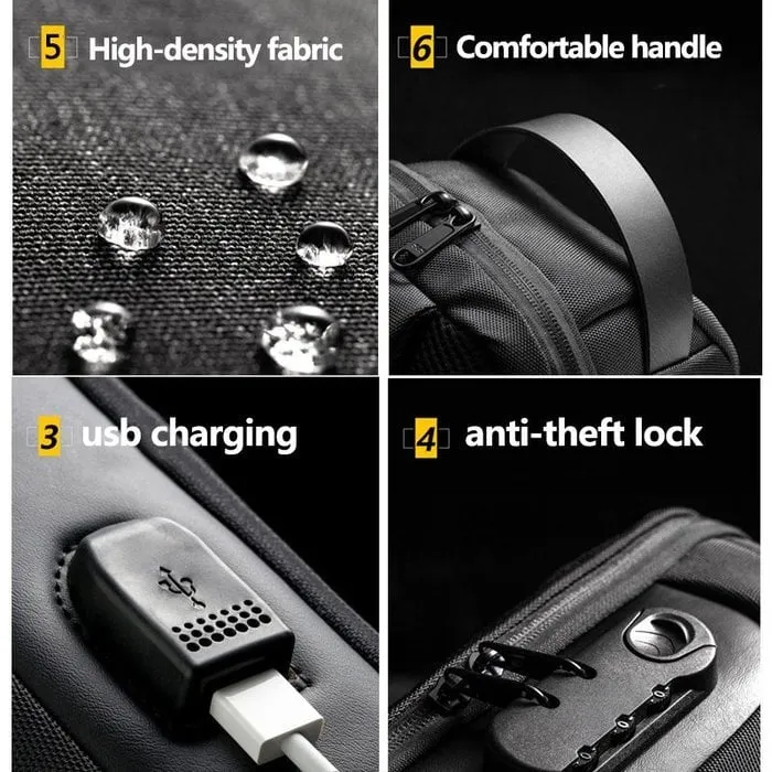 Anti-Diebstahl Tasche | USB-Ladeanschluss | Wasserfest & Passwortschloss