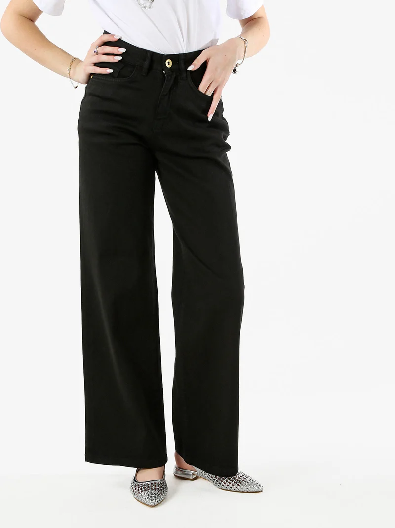 Pantaloni donna jeans a gamba larga - nero