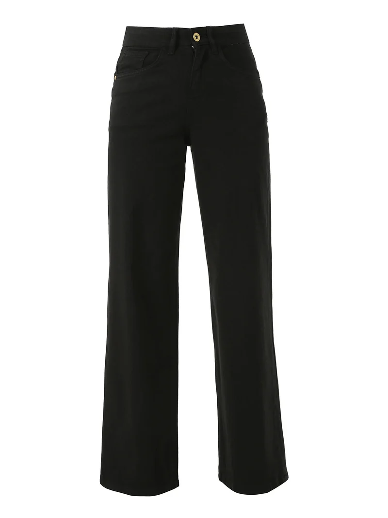 Pantaloni donna jeans a gamba larga - nero