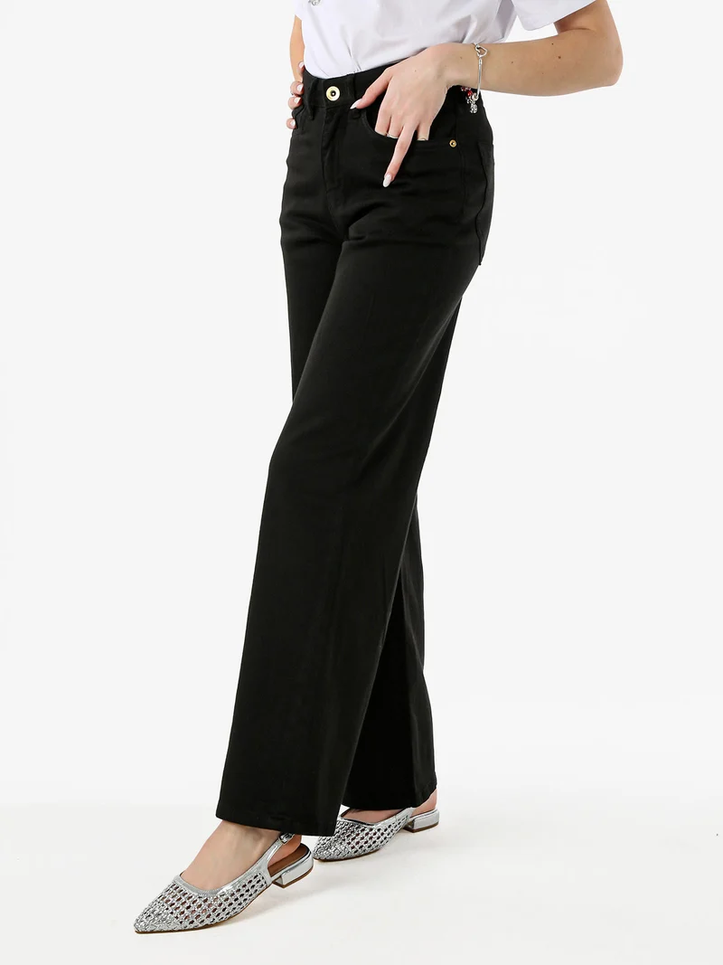 Pantaloni donna jeans a gamba larga - nero