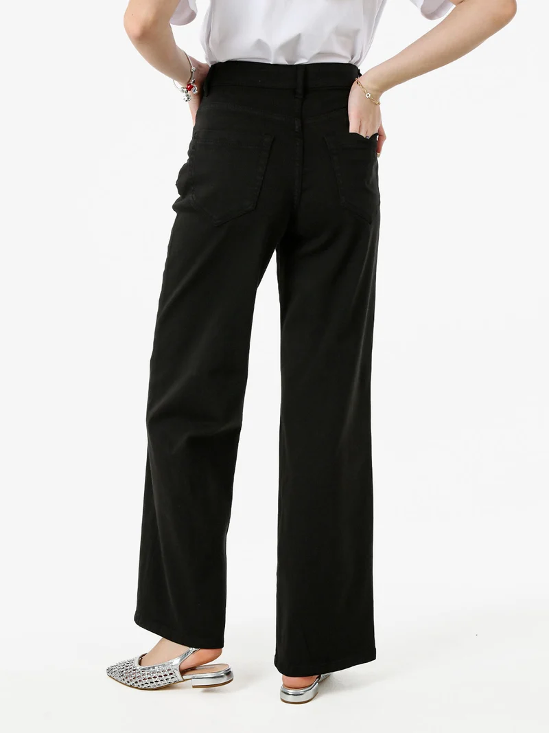 Pantaloni donna jeans a gamba larga - nero