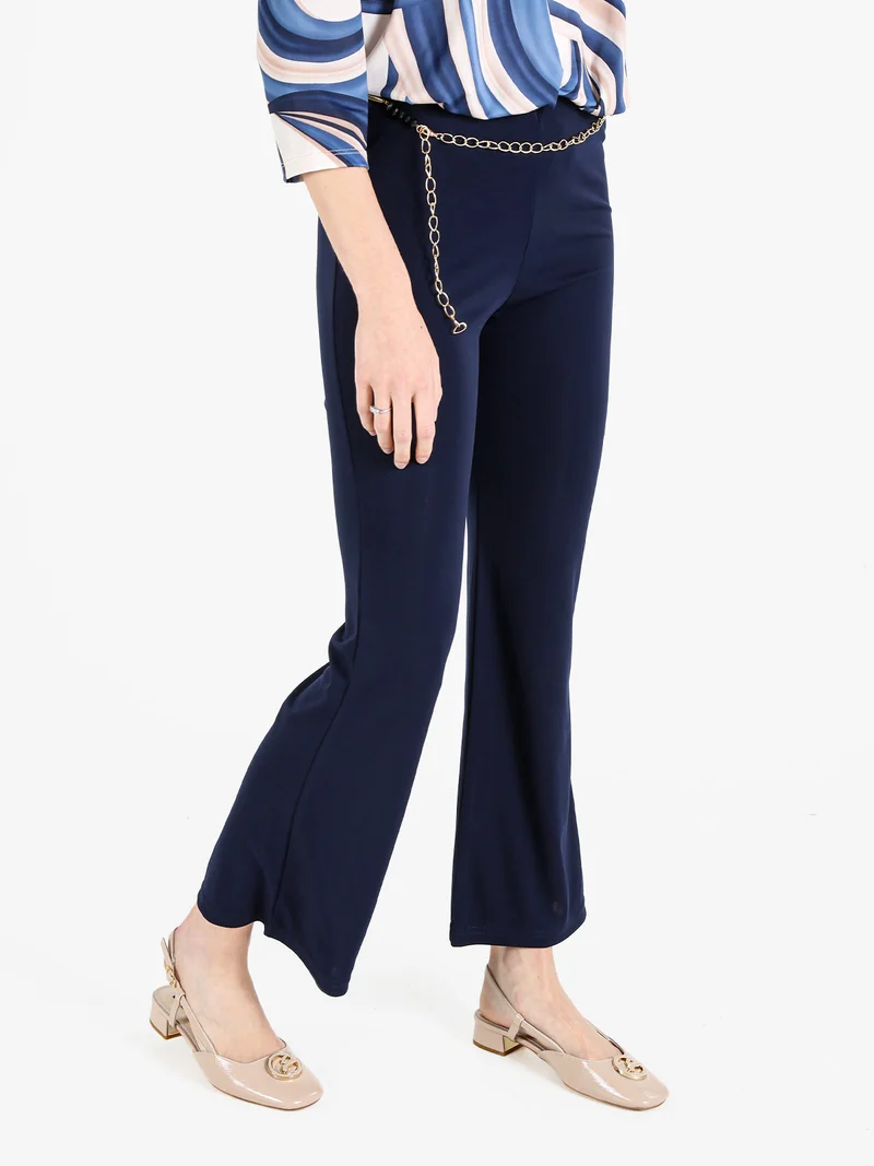 Pantaloni eleganti da donna con cintura a catena - blu scuro