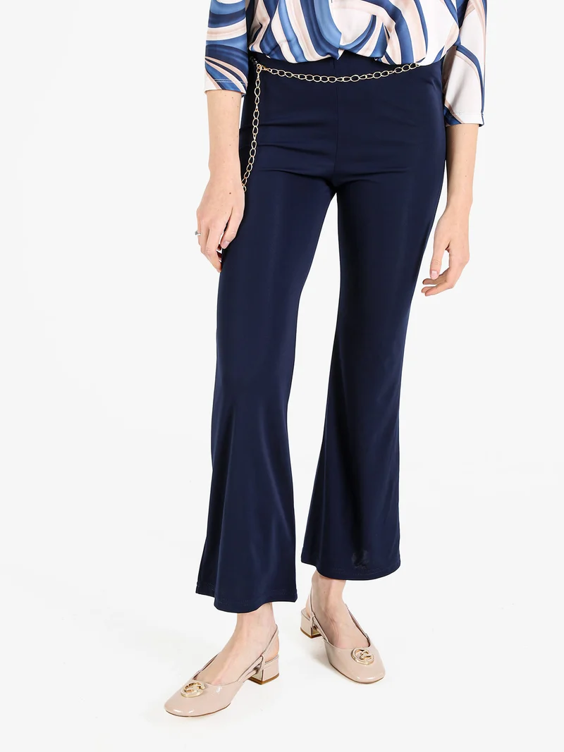 Pantaloni eleganti da donna con cintura a catena - blu scuro