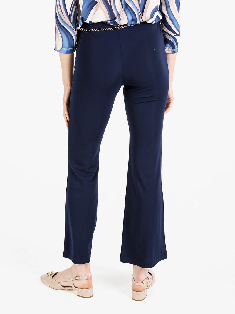 Pantaloni eleganti da donna con cintura a catena - blu scuro