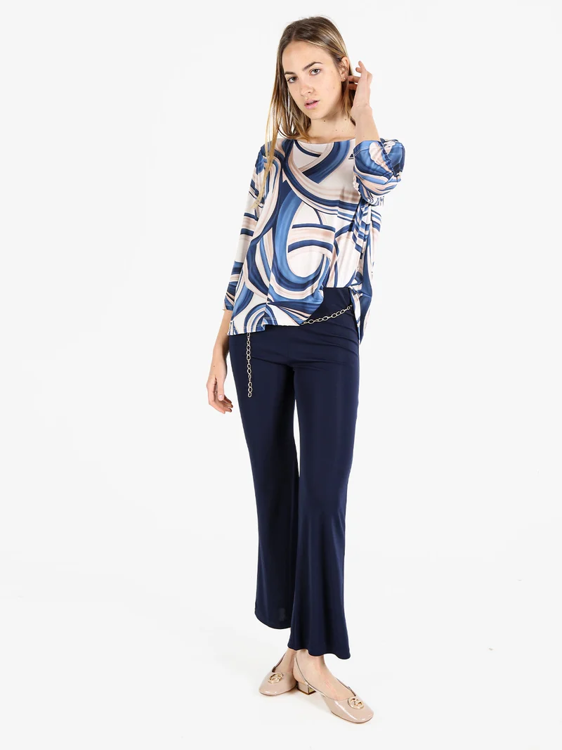 Pantaloni eleganti da donna con cintura a catena - blu scuro