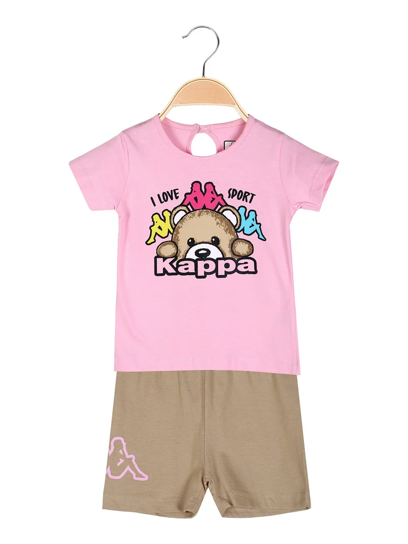 Completo corto da neonata in cotone con t-shirt orsacchiotto e shorts - rosa