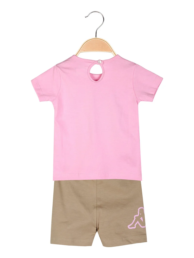 Completo corto da neonata in cotone con t-shirt orsacchiotto e shorts - rosa