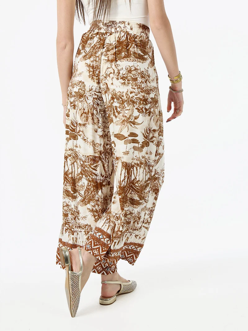 Pantaloni donna a gamba larga con stampe - marrone