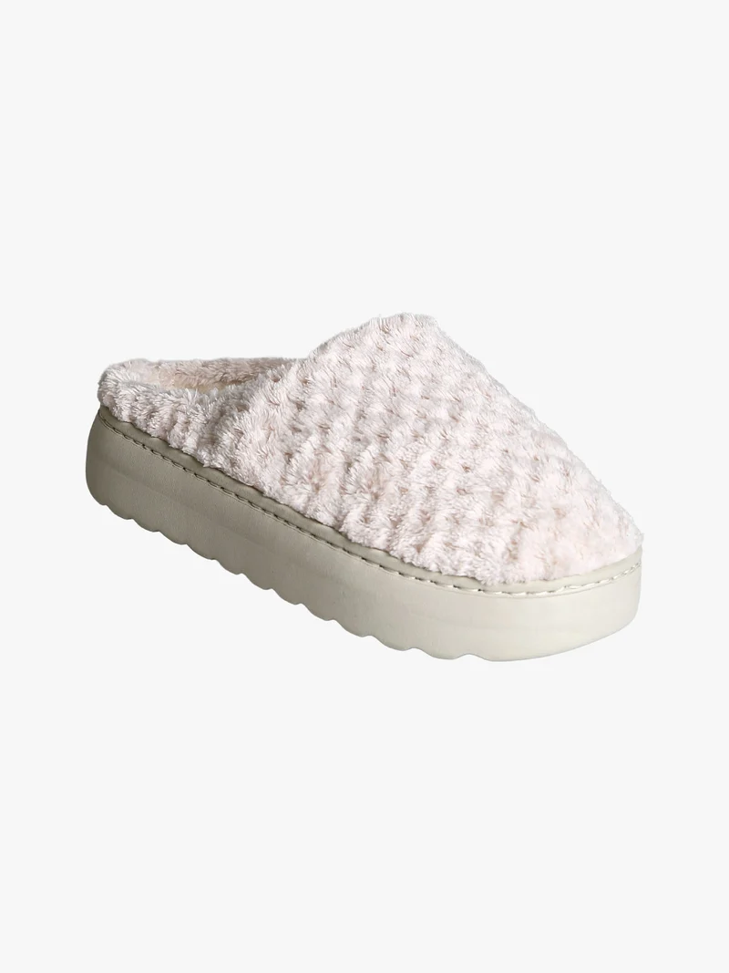 Pantofole donna peluche con platform - beige
