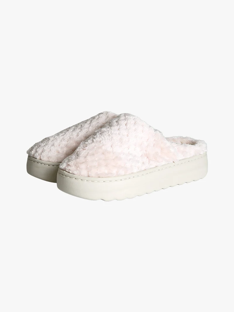 Pantofole donna peluche con platform - beige