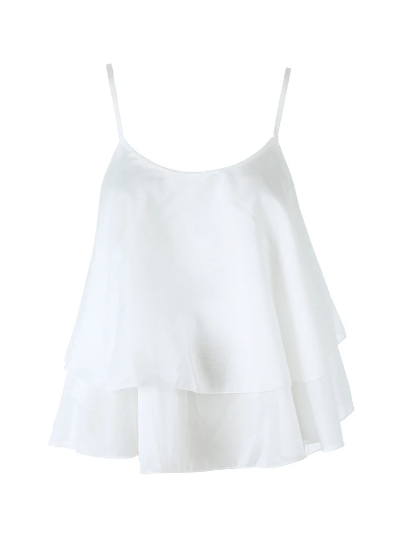 Top donna leggero con spalline strette e balza - bianco