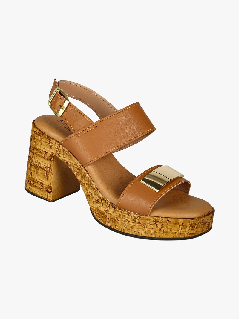 Sandali donna con tacco largo e plateau - cuoio