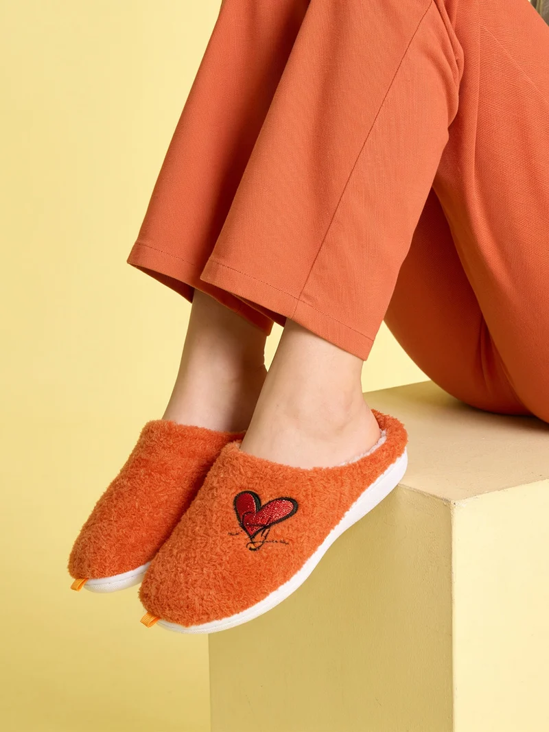 Pantofole donna invernali in ecopelliccia - arancione