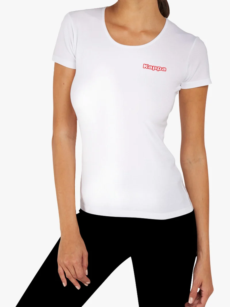 T-shirt girocollo da donna in cotone bielastico - bianco