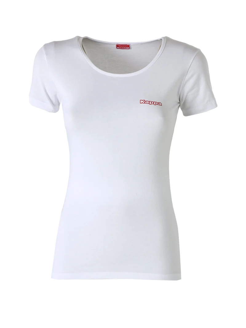 T-shirt girocollo da donna in cotone bielastico - bianco