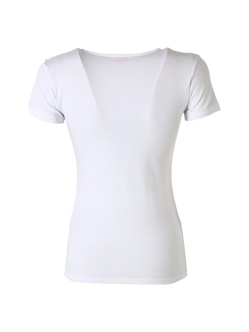 T-shirt girocollo da donna in cotone bielastico - bianco