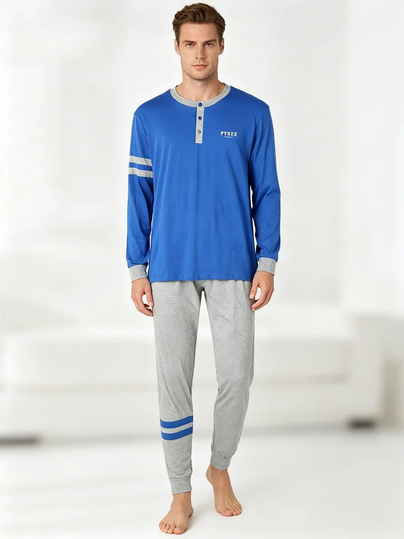 Pigiama lungo da uomo in cotone - bluette