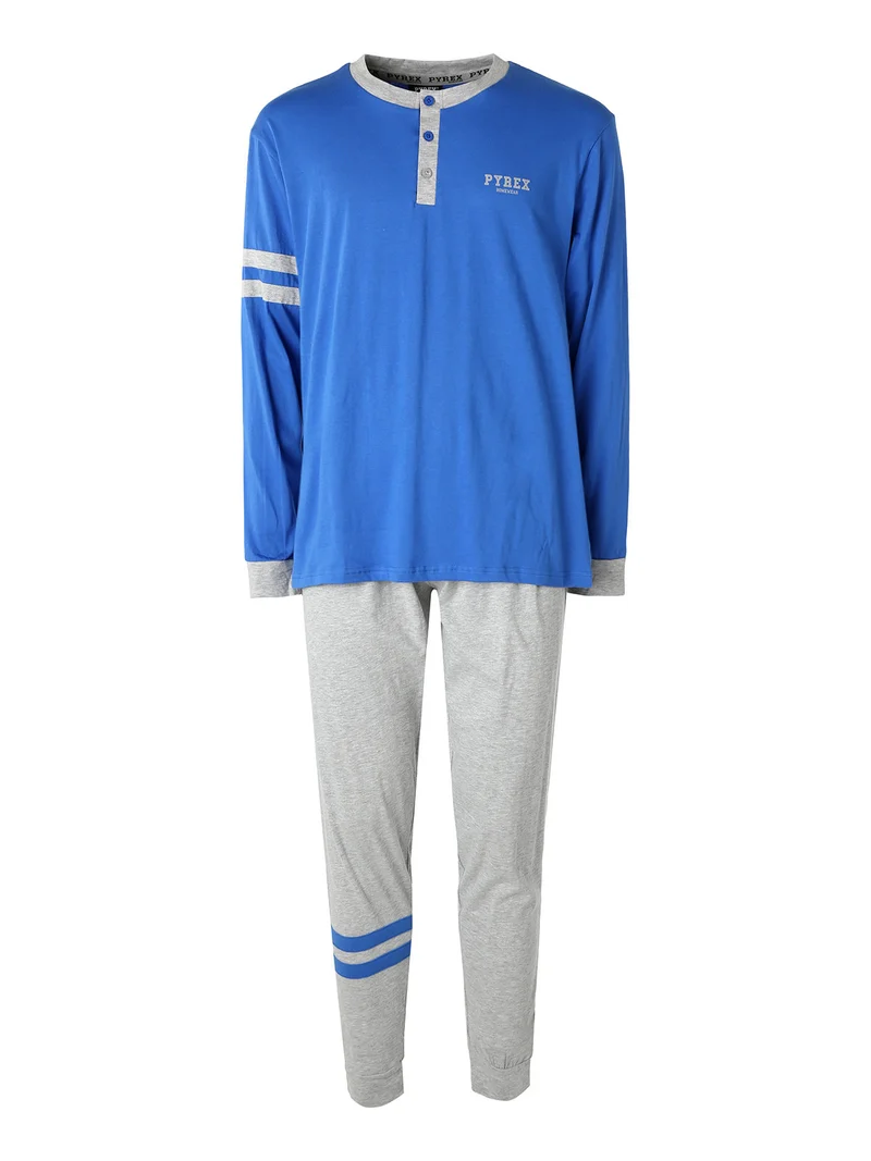 Pigiama lungo da uomo in cotone - bluette