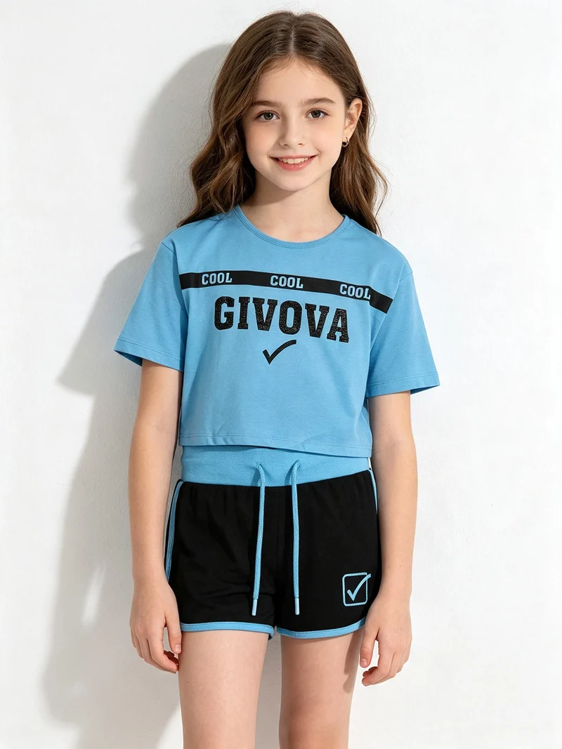 Completo corto da bambina 2 pezzi - azzurro