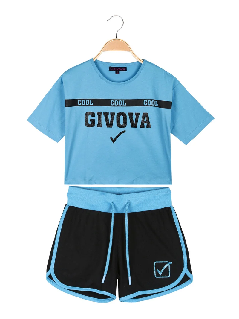 Completo corto da bambina 2 pezzi - azzurro