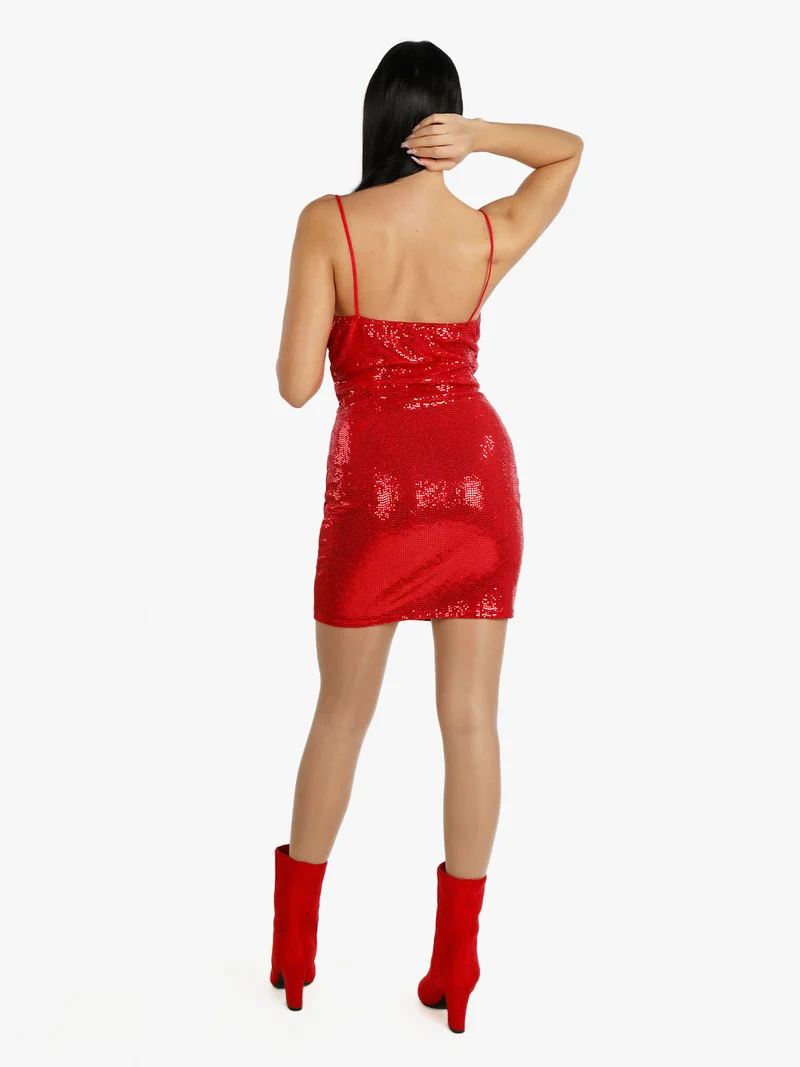 Mini abito da donna con paillettes - rosso