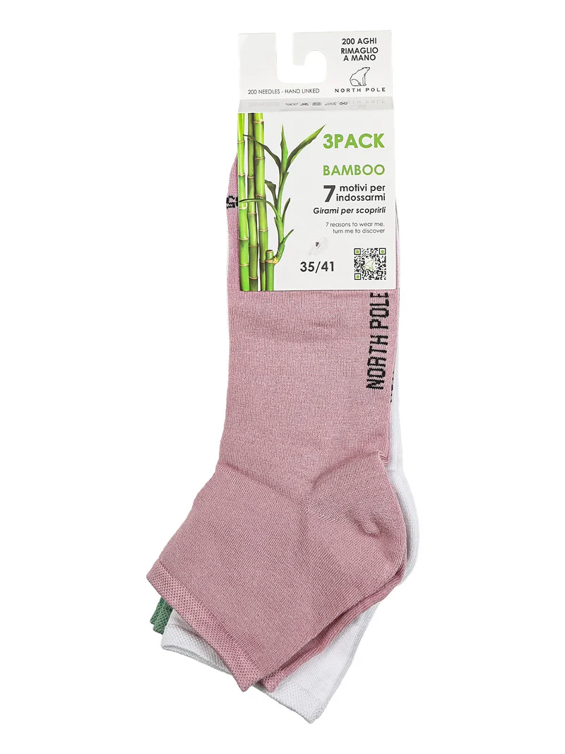 Confezione da 3 paia di calze corte da donna in bamboo - rosa