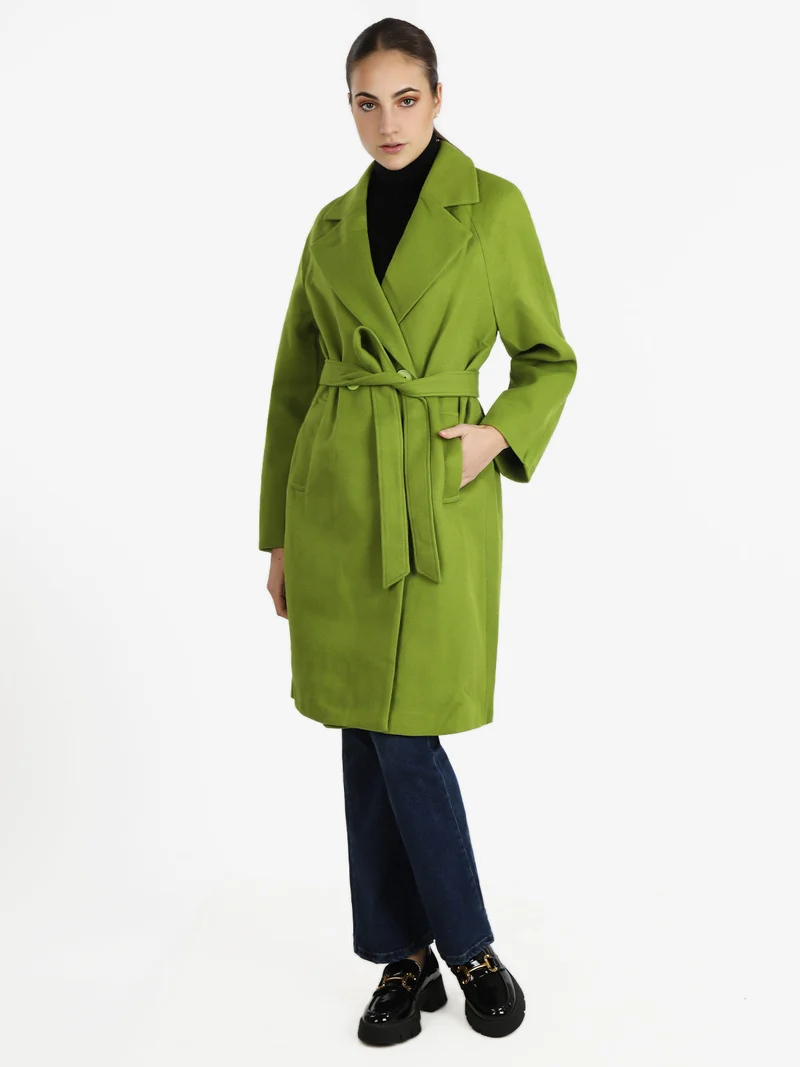Cappotto doppiopetto da donna con cintura - verde