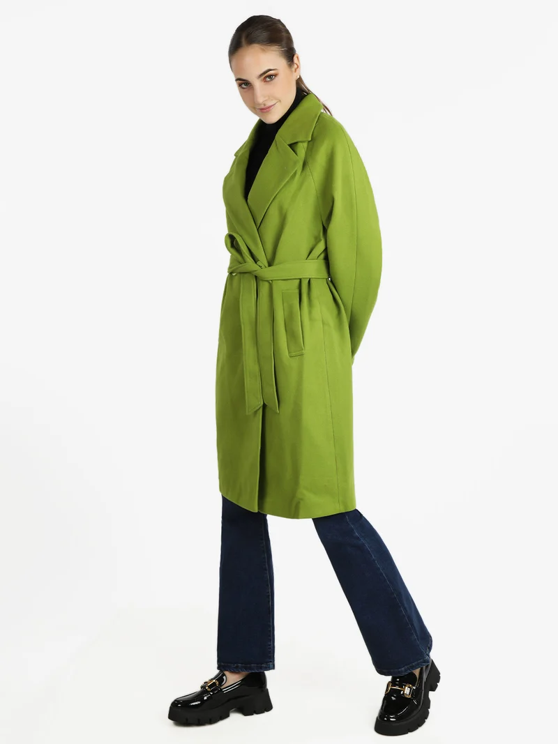 Cappotto doppiopetto da donna con cintura - verde