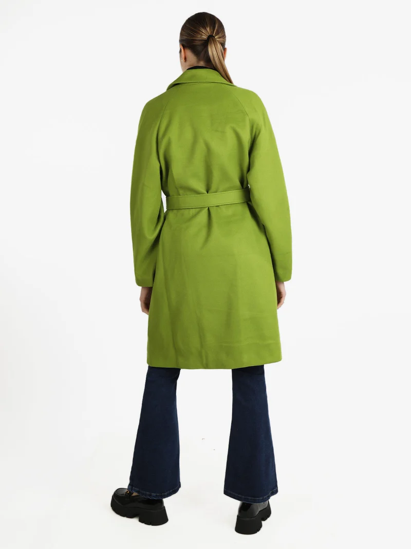 Cappotto doppiopetto da donna con cintura - verde