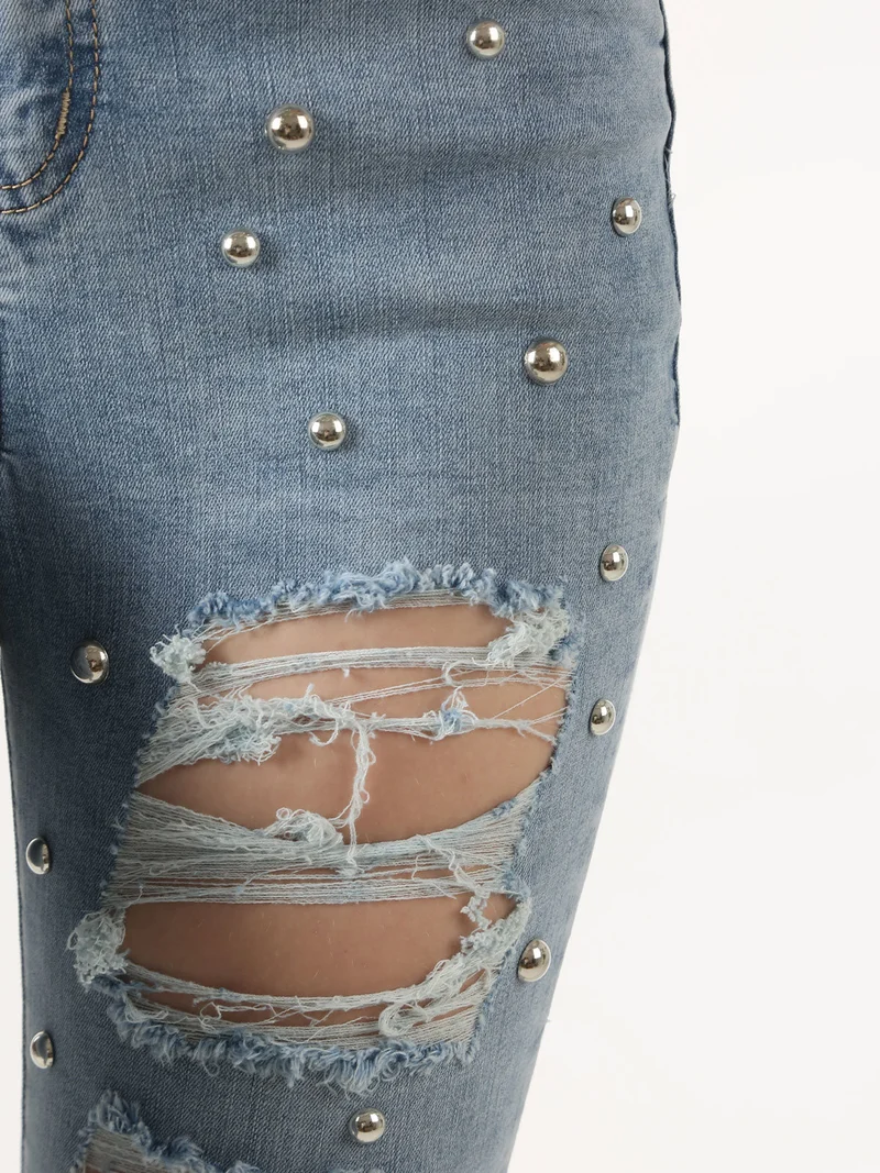 Jeans donna skinny con borchie e strappi - jeans