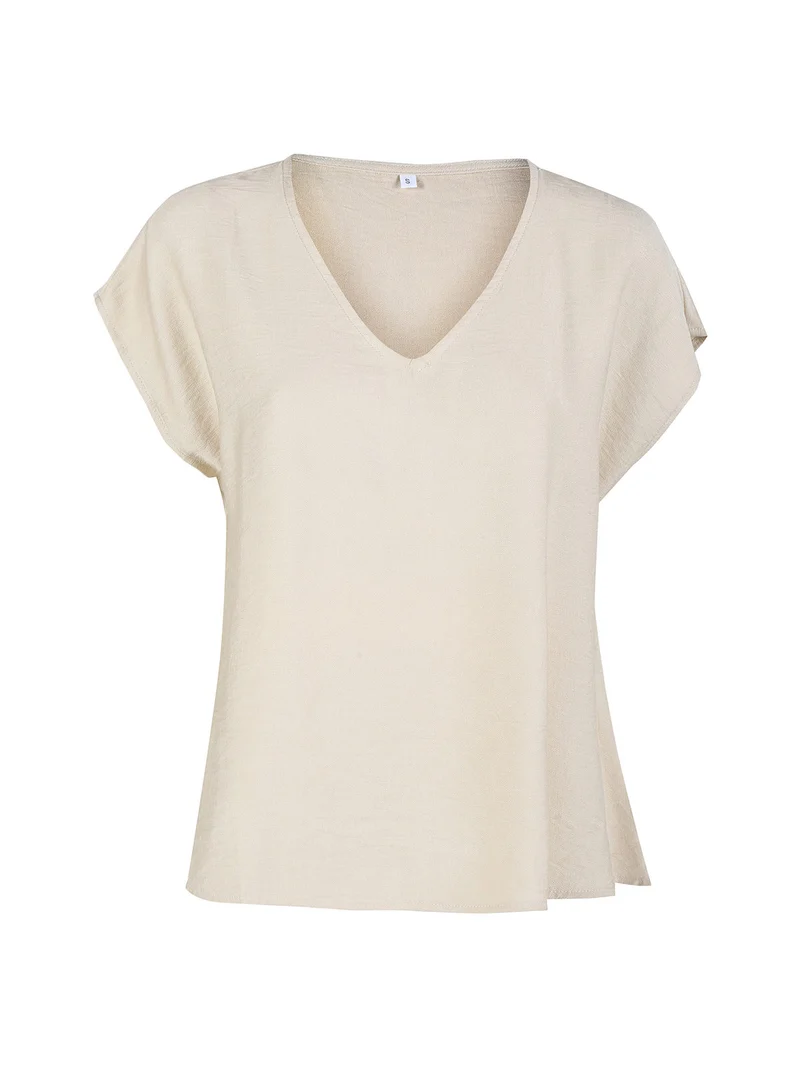 Blusa donna senza maniche con scollo a V - beige
