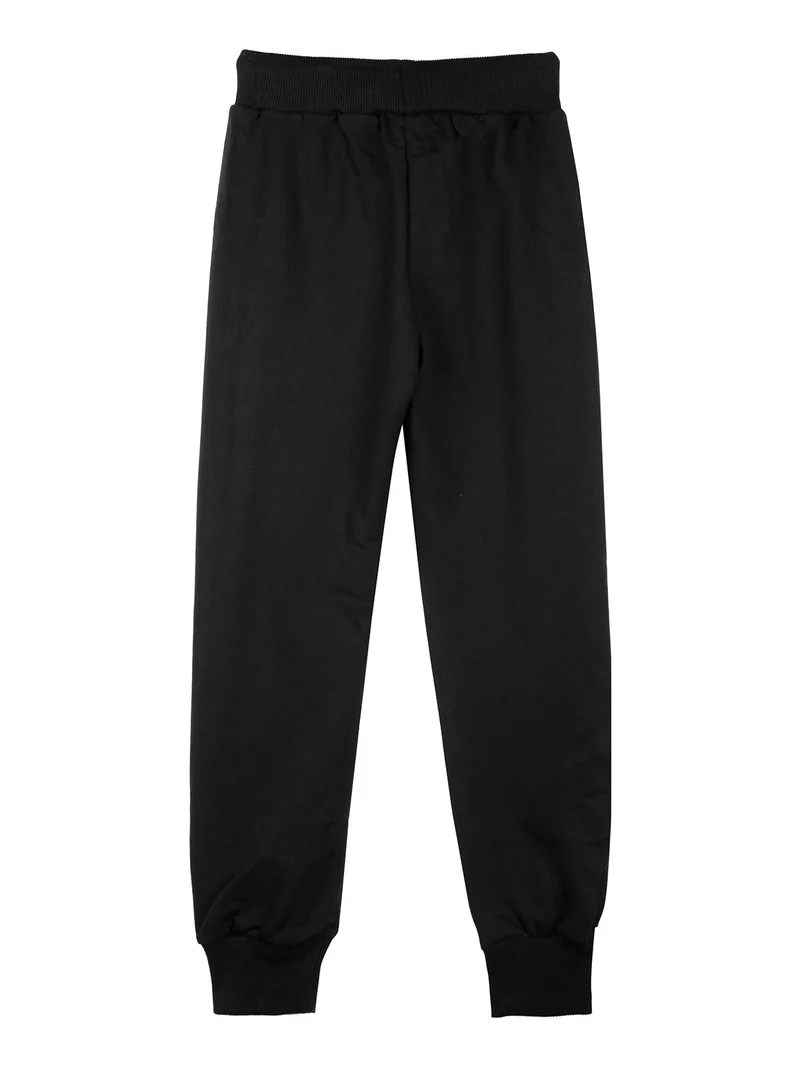 Pantaloni tuta da ragazzo con polsini e interno felpato - nero