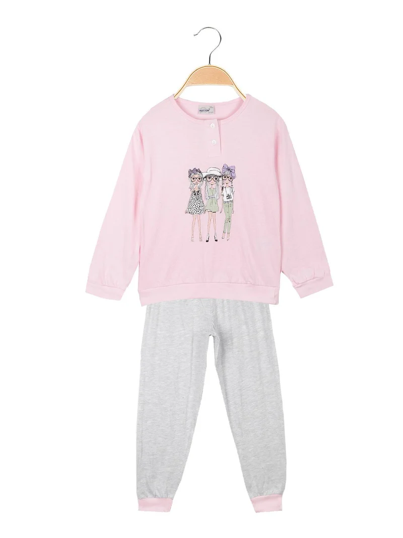 Pigiama lungo in cotone da bambina - rosa